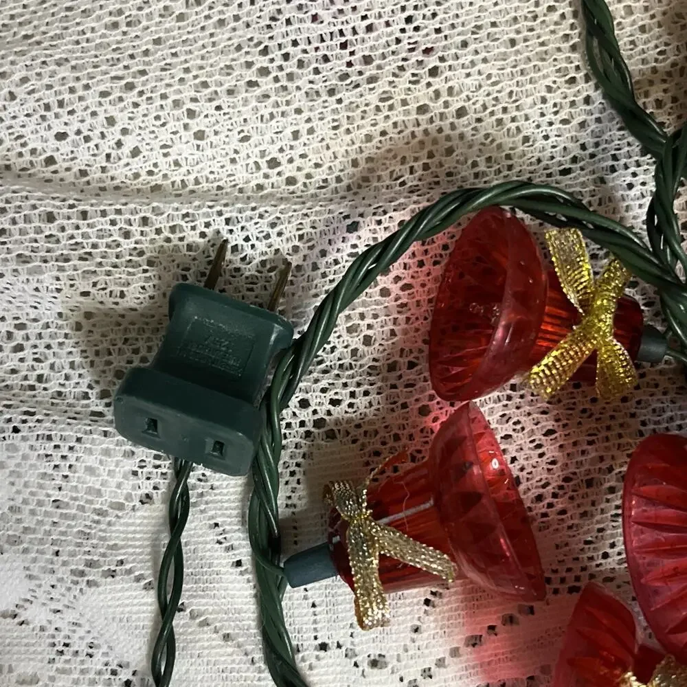 Vintage Christmas String Lights Red Bells Gold Bows Blinking Musical *READ